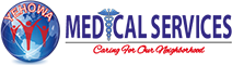 A green background with the word medical written in red.