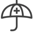 A black and white icon of an umbrella with a cross on it.