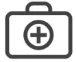 A black and white icon of an emergency kit.